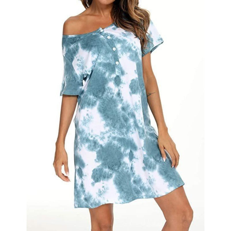Women's Casual Summer Tie-Dye Short Sleeve Loose Dress