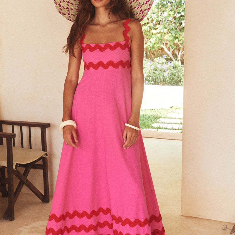 Women's Bohemian Retro Printed Maxi Dress, Sleeveless Square