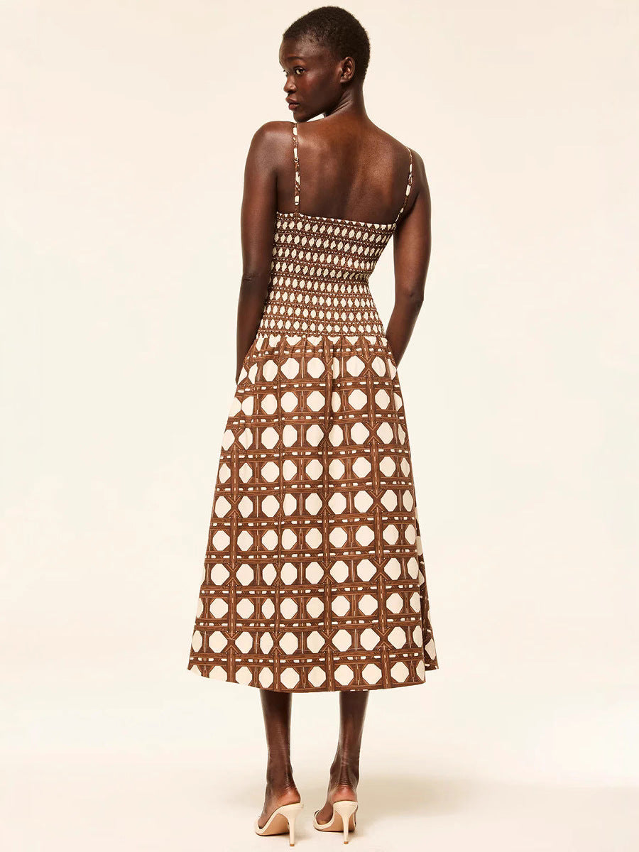 Women's Summer Vacation Style Printed Sling Midi Dress