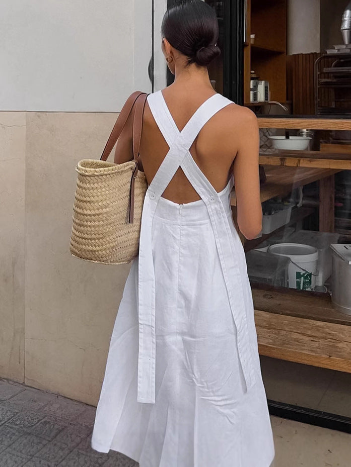 Women's Summer Casual Solid Color Backless Maxi Dress