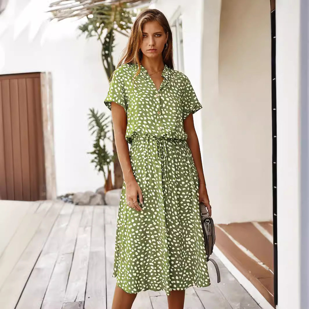 Women's Vacation Casual Summer Polka Dot Print Short Sleeve Loose Dress