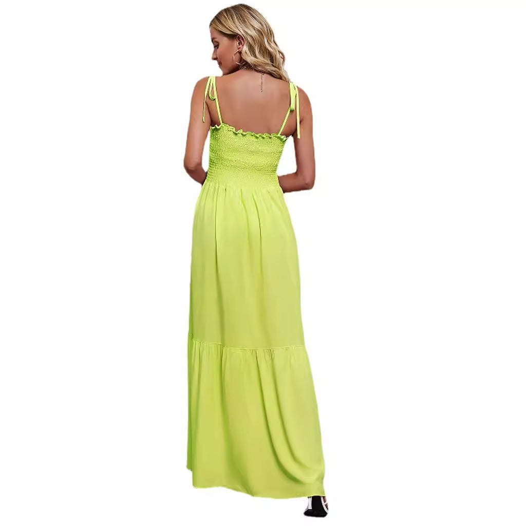 Women's Spring and Summer Casual Solid Color Strap a Line Maxi Dress