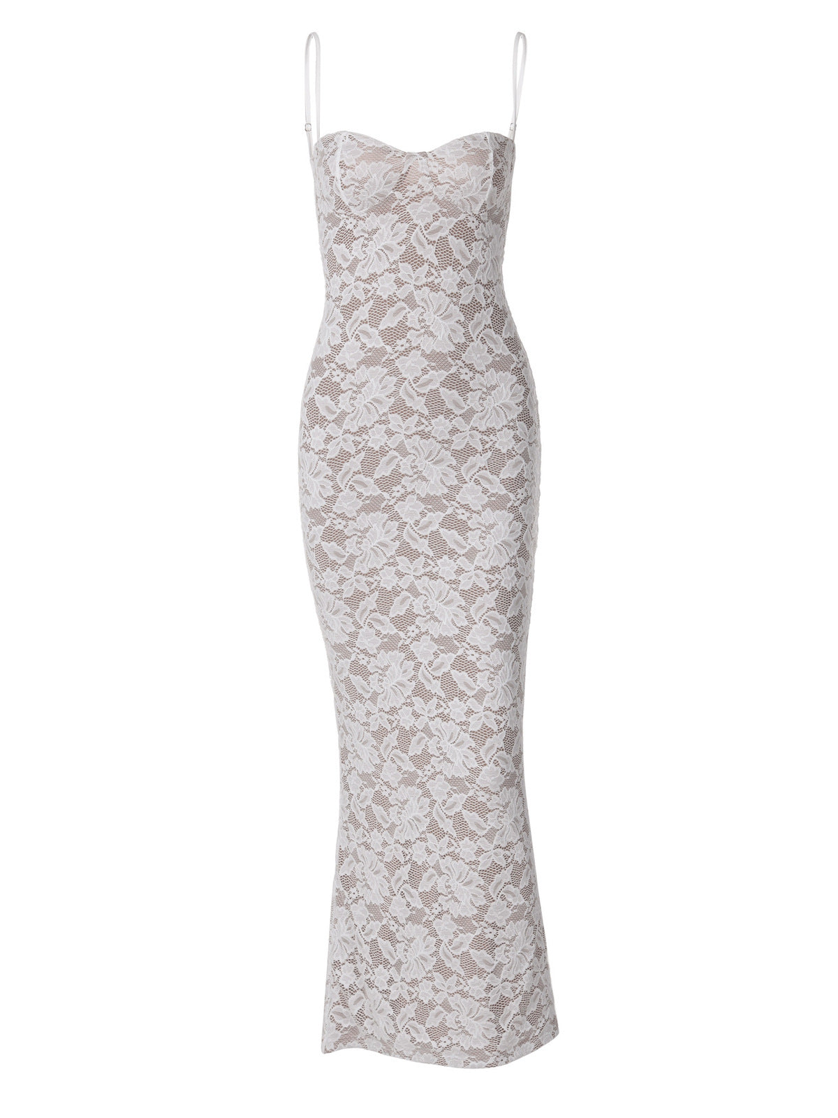 Women's Sexy Solid Color Lace Stitching Spaghetti Strap Slim-Fit Dress