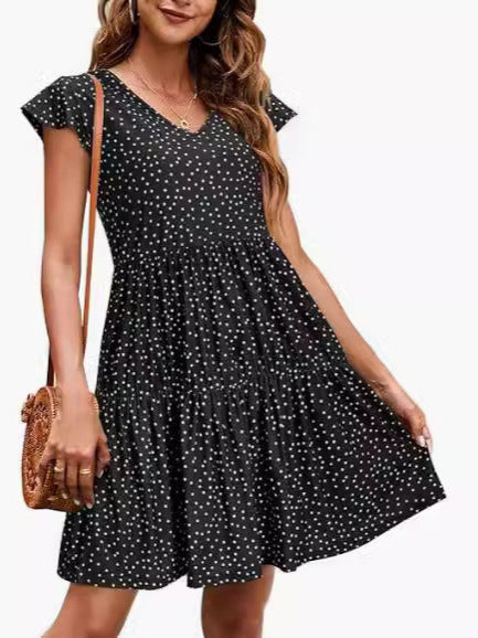 Women's Summer Casual Tiny Flower Print V-Neck Mini Floral Dress