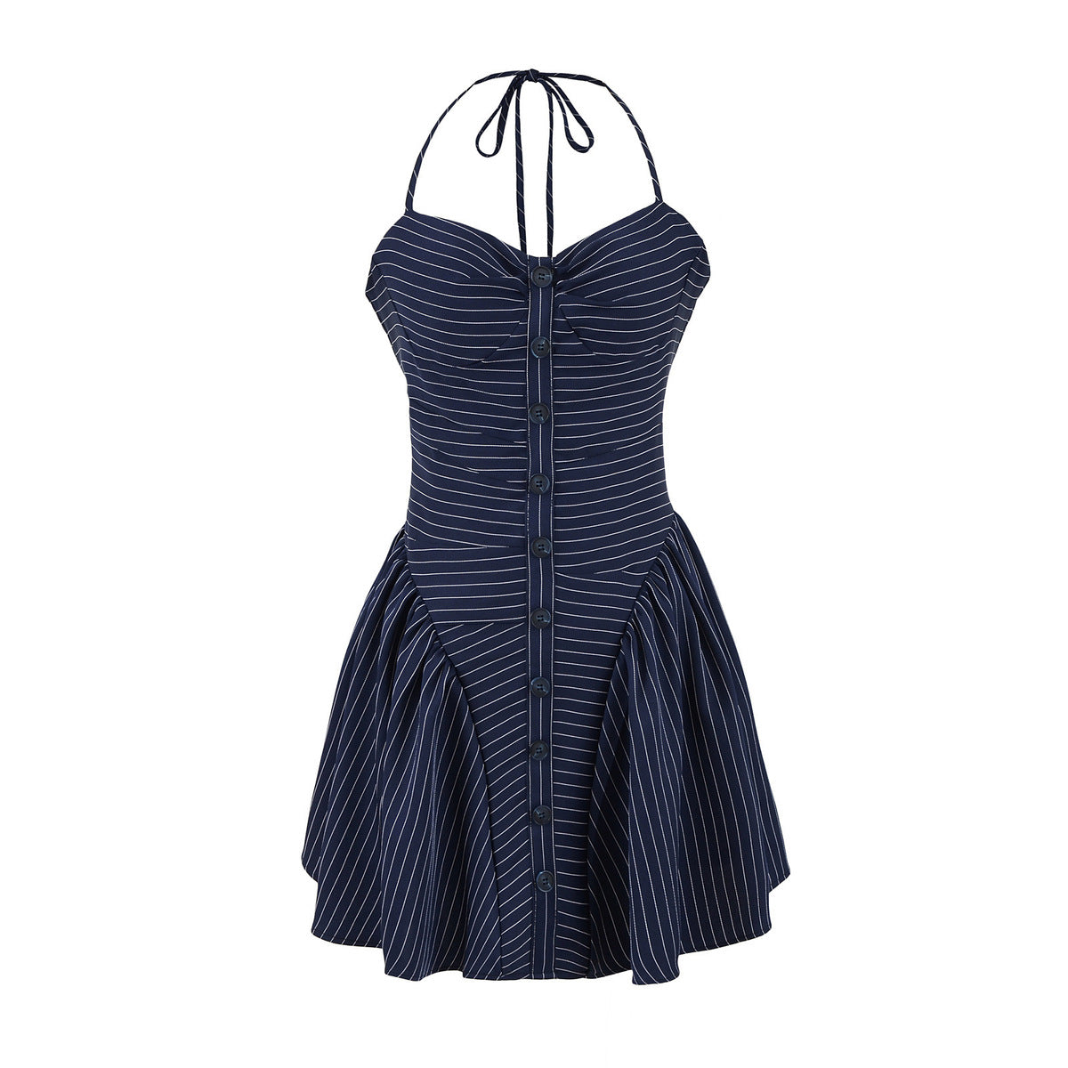 Women's Sexy Stripe Halter-Neck Lace-Up Loose Dress