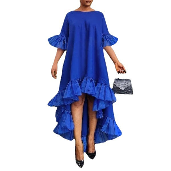 Women's Plus Size Casual Mesh Stitching Irregular Hem Dress