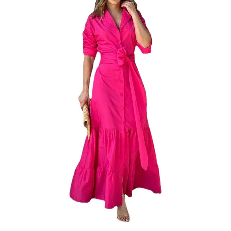 Women's Casual Solid Color Single-Breasted Maxi Dress