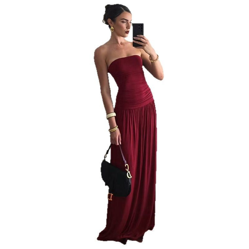 Women's Solid Color Strapless Maxi Dress