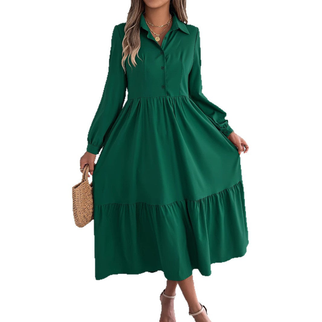 Women's Spring Casual Loose Long Sleeve Ruffled Shirt Dress