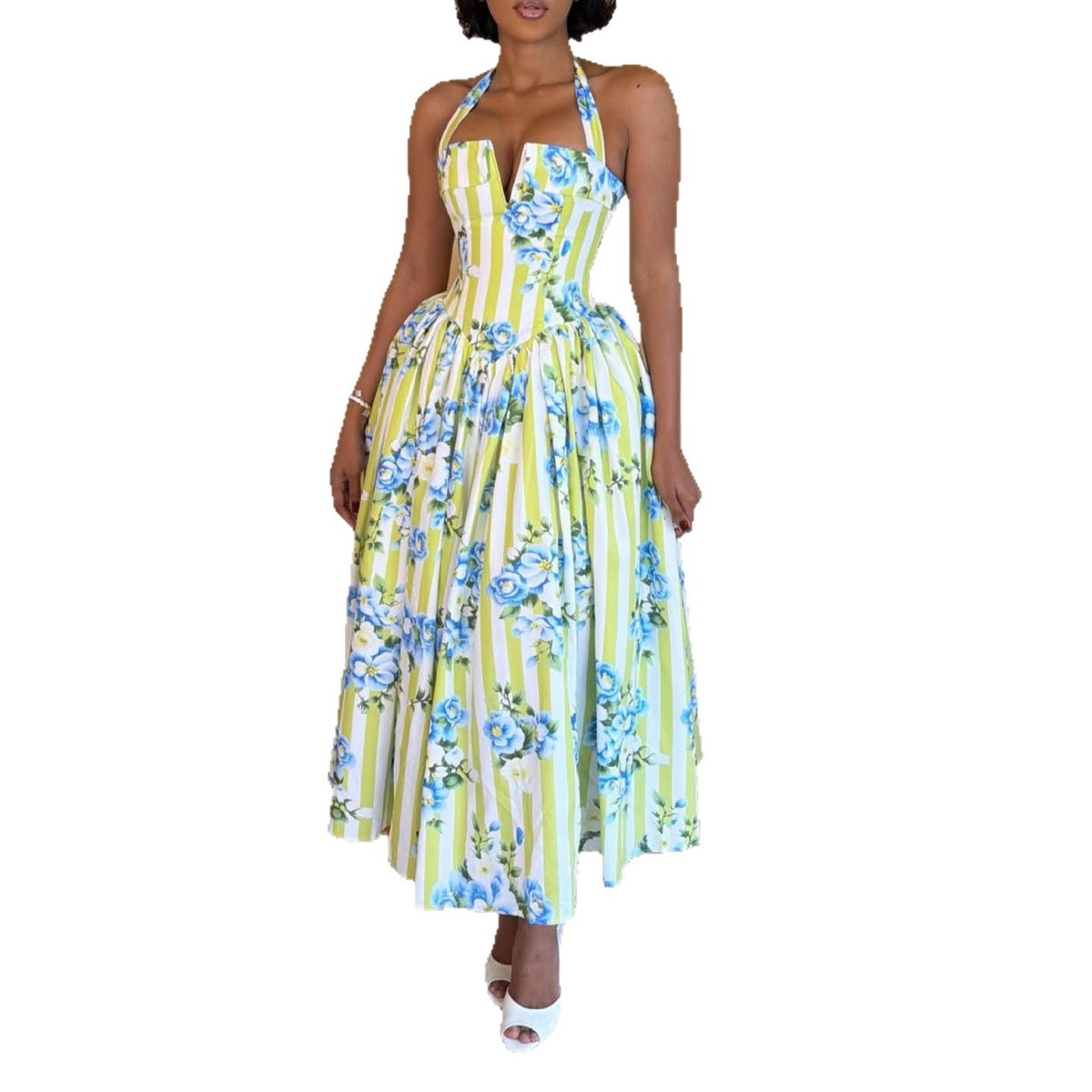 Women's Floral Print Halter A-Line Dress