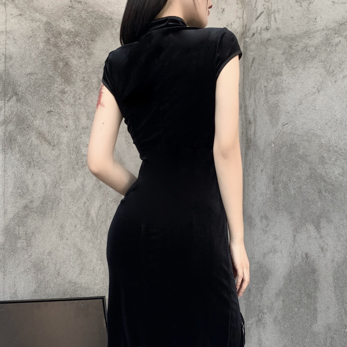 Women's Sexy Dark Gothic Split Strap Cheongsam Dress