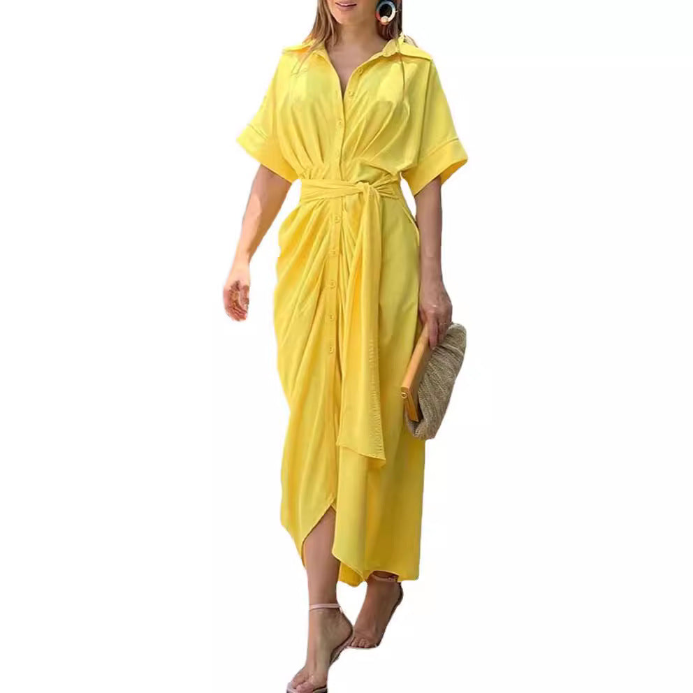 Women's Casual Solid Color Single-Breasted Shirt Dress