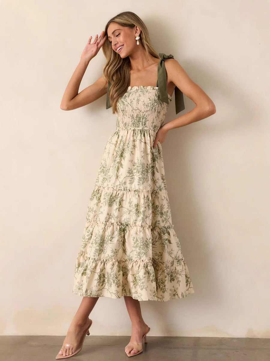 Women's Summer Vacation Casual Printed Sling Midi Dress