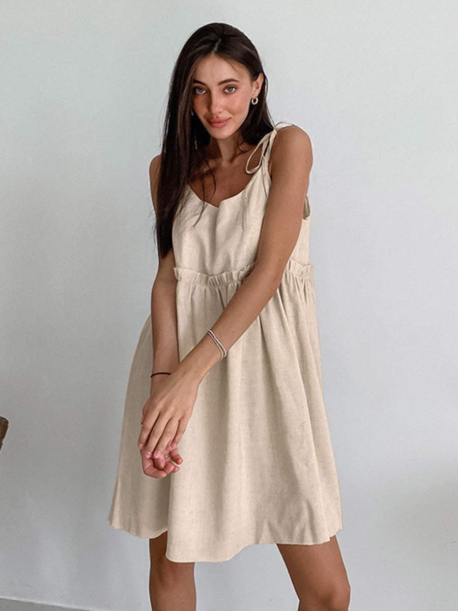 Women's Summer Vacation Casual Cotton and Linen Style Sling Dress