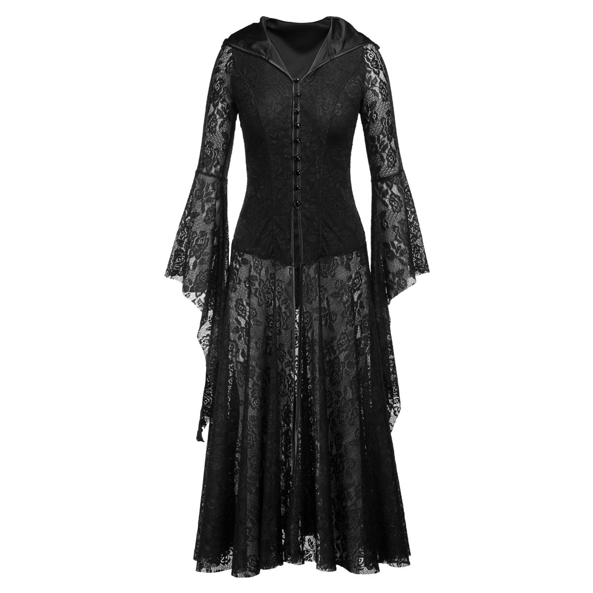 Women's Gothic Lace Splicing Long Sleeve Irregular Cuffs Lace-Up Maxi Dress