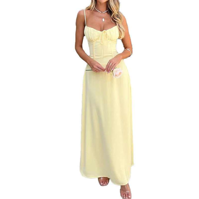 Women's Spring and Summer Solid Color Sling Maxi Dress