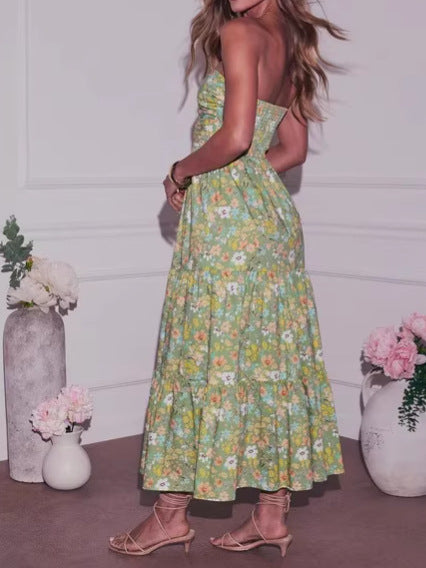 Women's Sexy Summer Flower Printed Tube Top Loose Dress