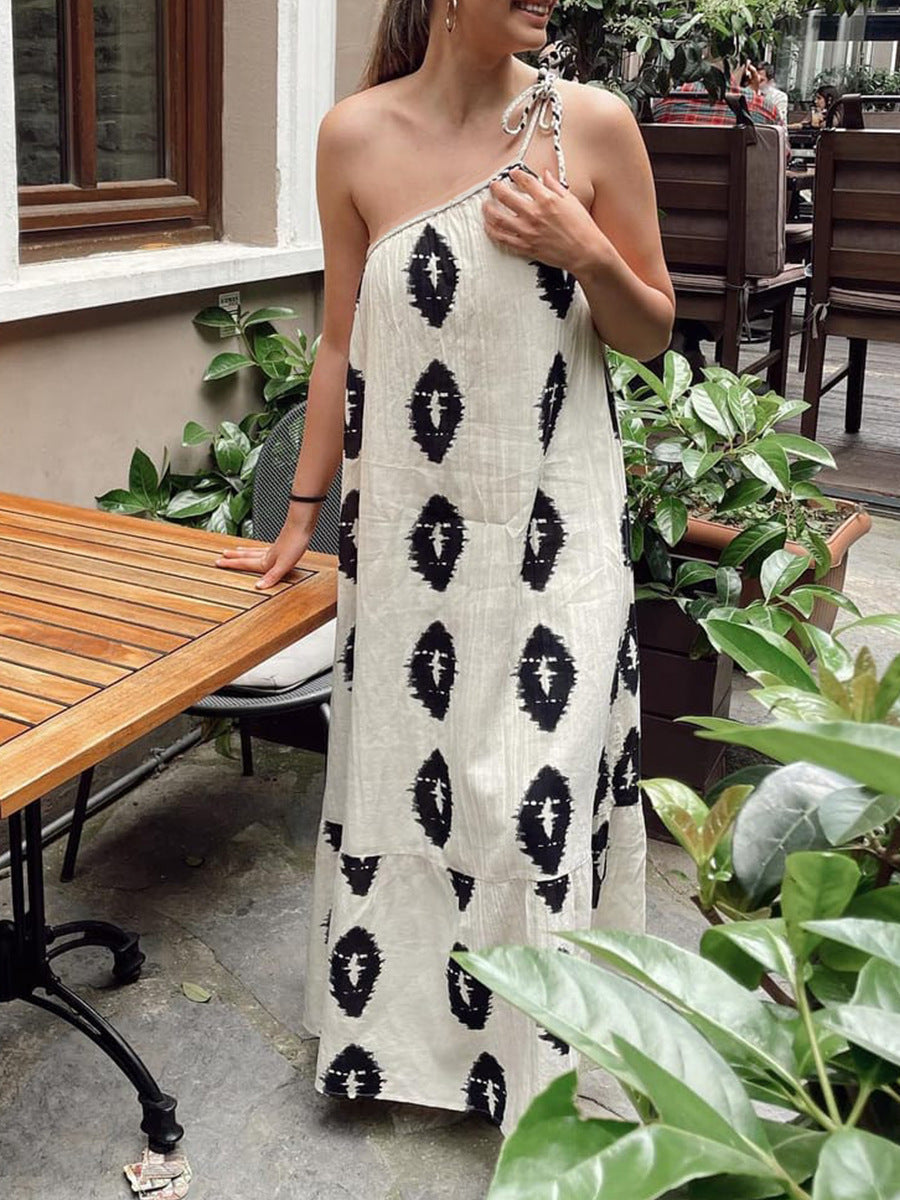 Women's Casual Shoulder Print Vacation Maxi Dress