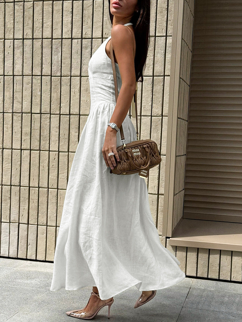 Women's Elegant Solid Color Halter-Neck Maxi Dress