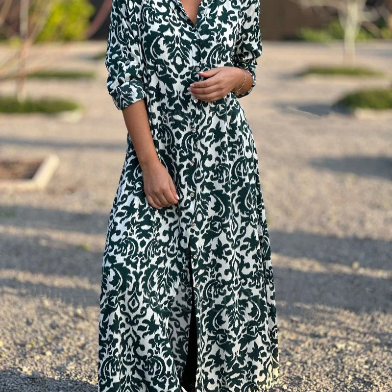 Women's Loose Casual Geometric Print Long Sleeve Shirt Dress, Plus Size