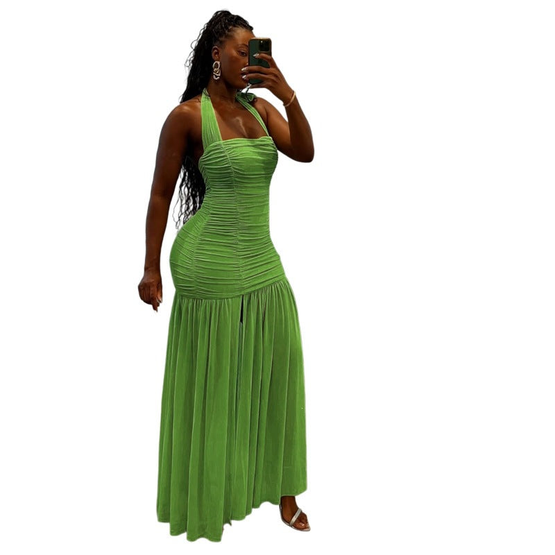 Women's Sexy Solid Color Neck Stitching Maxi Dress