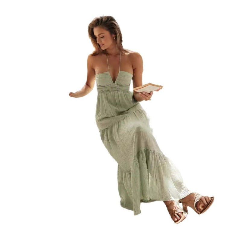 Women's Vacation Casual Backless Maxi Dress, with Tiny
