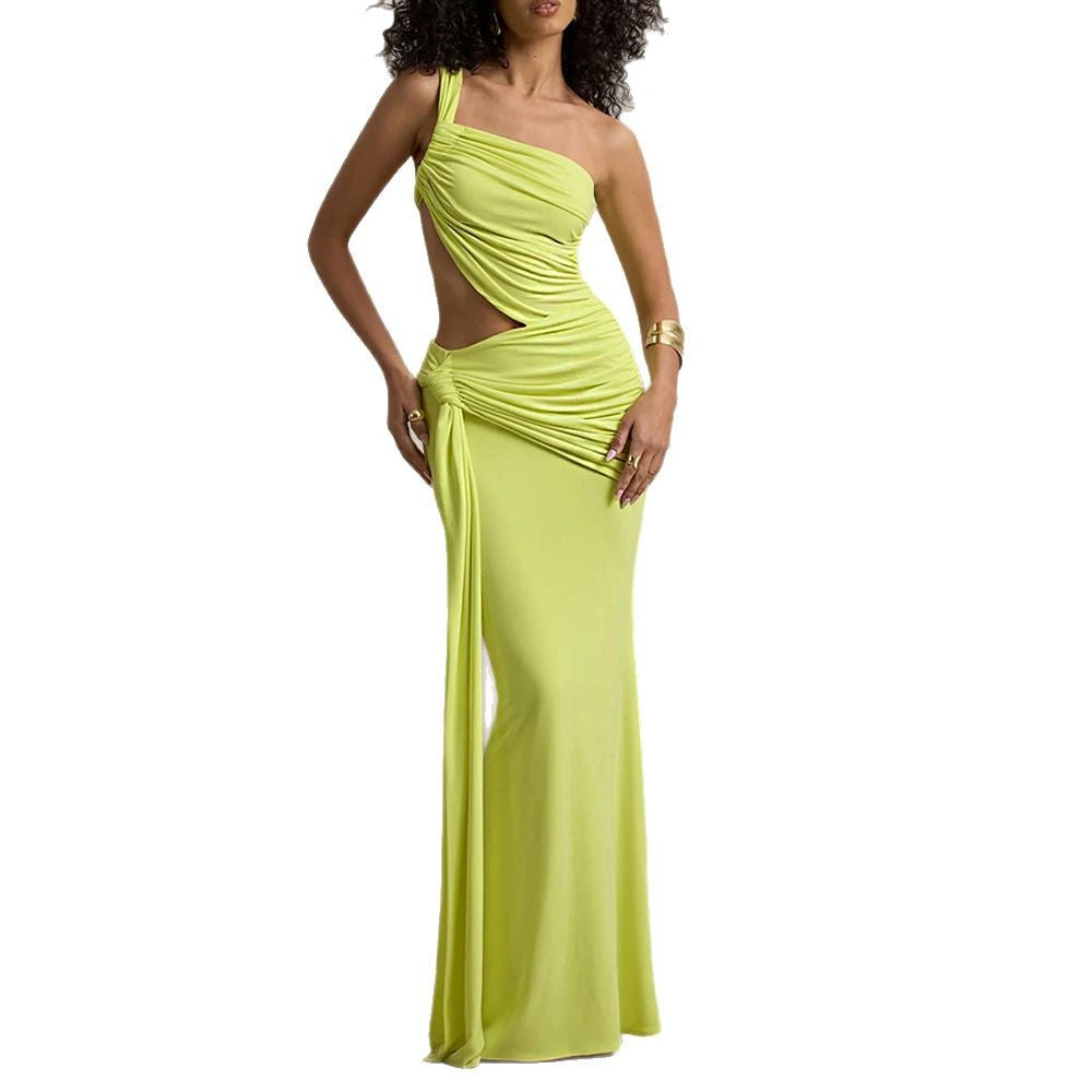 Women's Sexy Solid Color One Shoulder Open-Back Maxi Dress