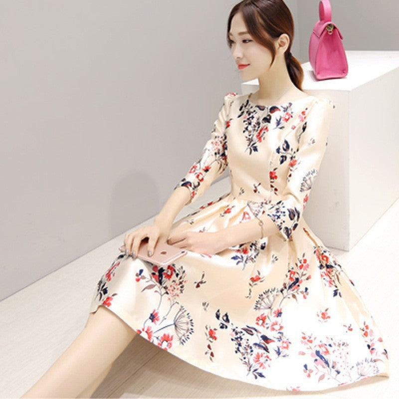 Women's Petite Elegant Office Chic Floral Swing Dress