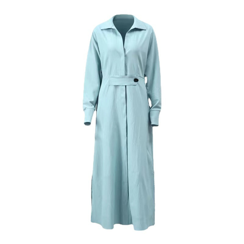 Women's Elegant Solid Color Lapel Long Sleeve Slim-Fit Midi Dress