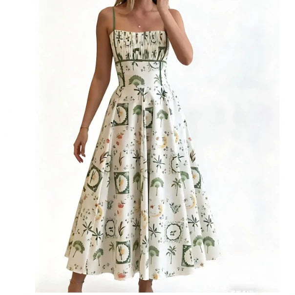 Women's Casual Summer Printed Spaghetti Strap A-Line Dress