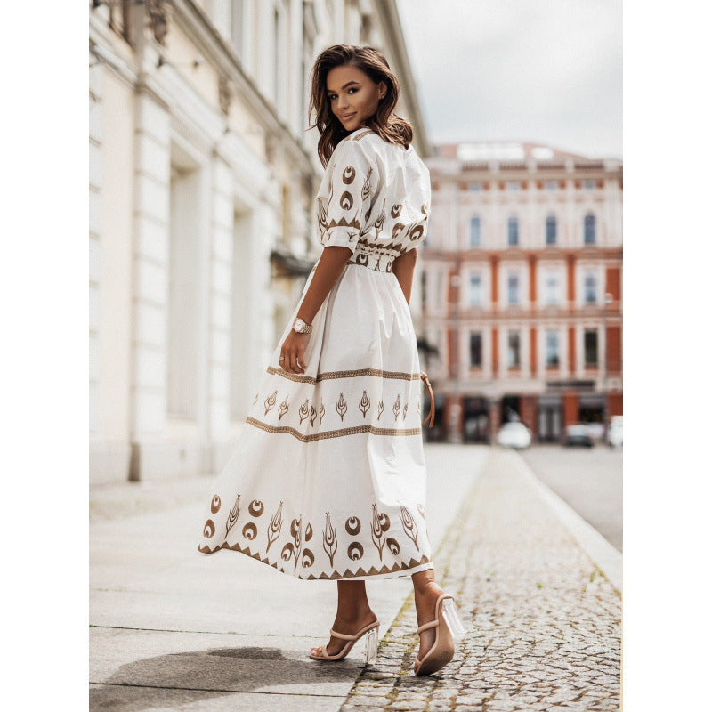 Women's Casual Linen Lace-Up Dress, Retro Style