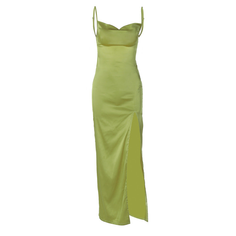 Women's Sexy Backless Side Slit Sling Bodycon Maxi Dress