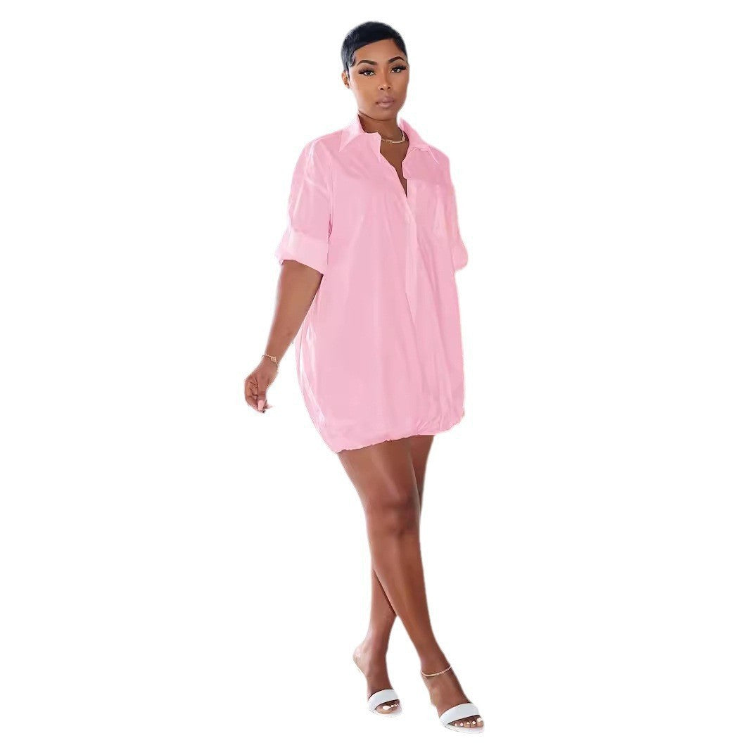 Women's Autumn Solid Color Button Loose Shirt Dress