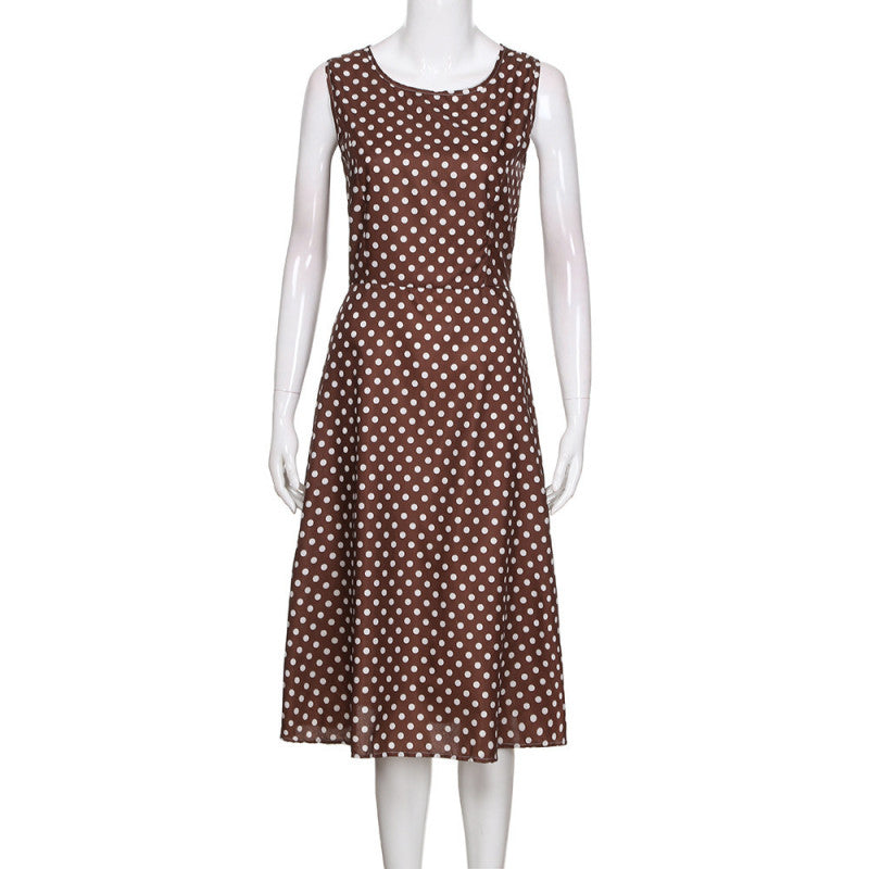 Women's Summer Elegant Vintage Polka Dot Sleeveless Midi Dress