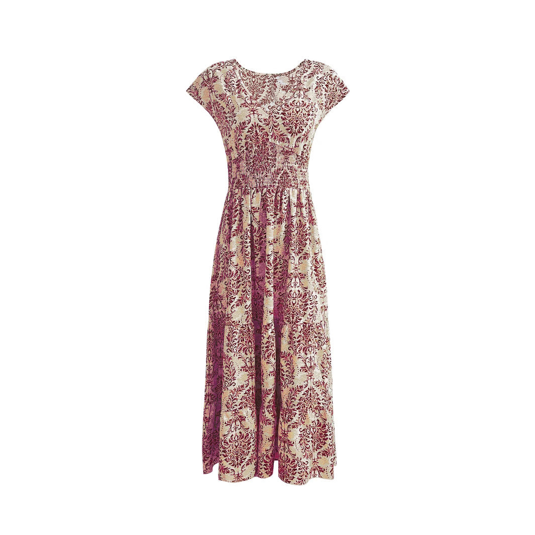 Women's Casual Summer Printed V-Neck Short Sleeve A-Line Dress