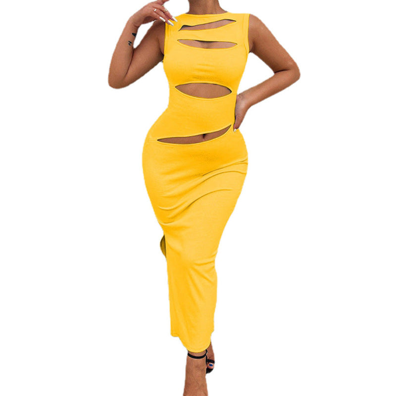 Women's Night Out Sexy Cut Out Irregular Solid Color Sleeveless Dress, Summer