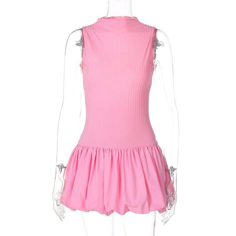 Women's Sexy Backless Hollow Slim Sleeveless Pleated Dress