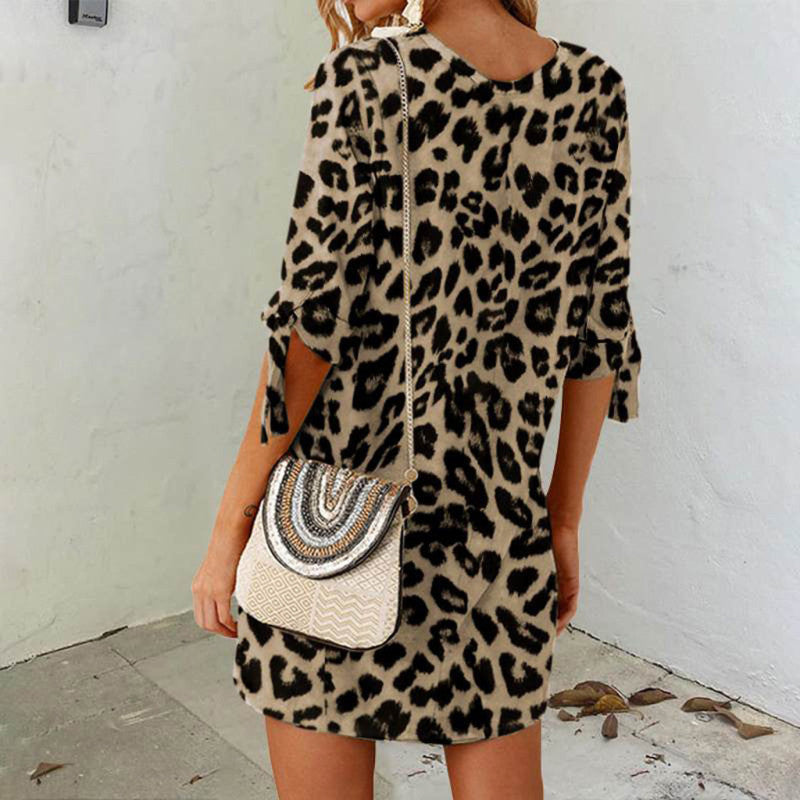 Women's Casual Leopard Print Round Neck Dress