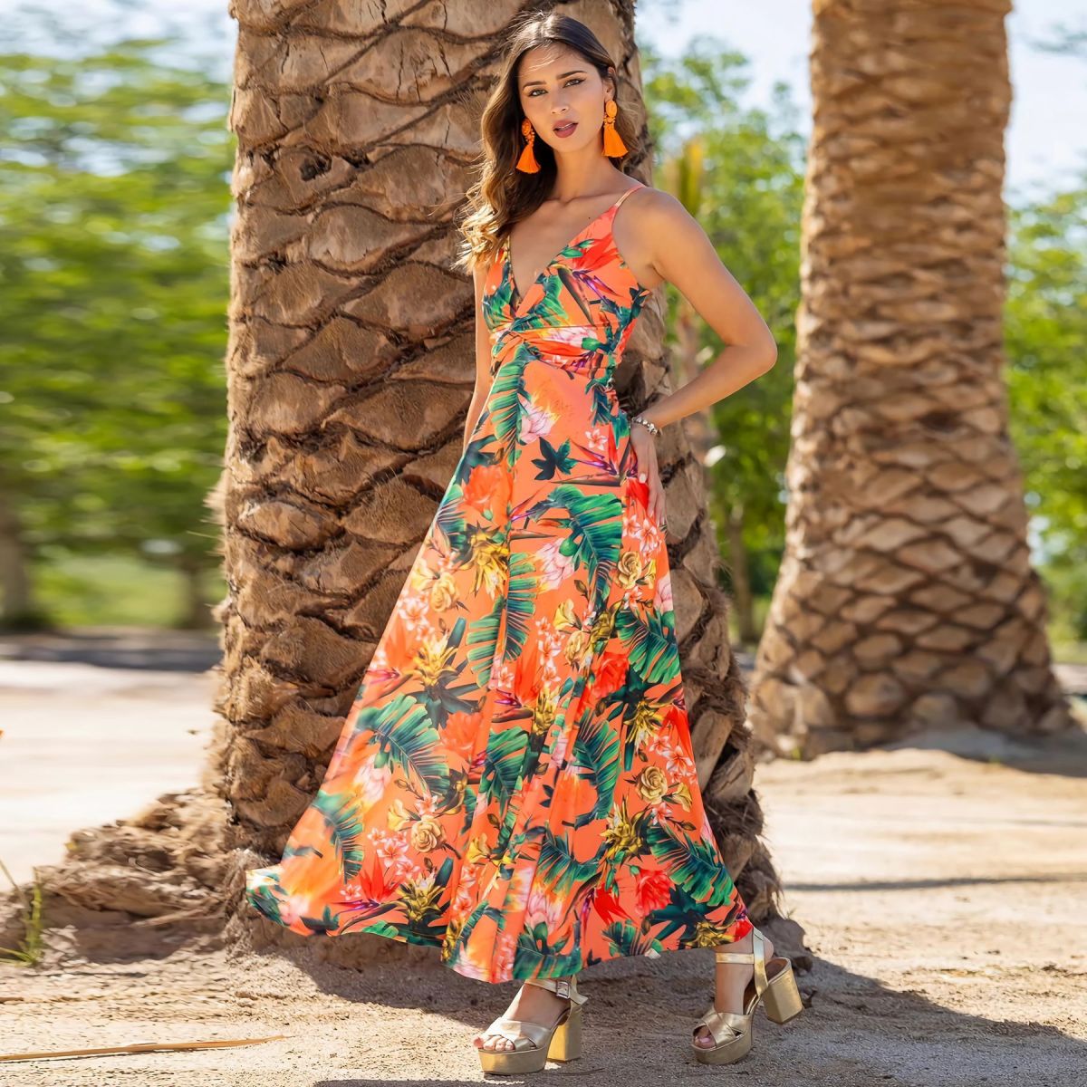 Women's Summer Casual Bohemian V-Neck Floral Print Maxi Dress