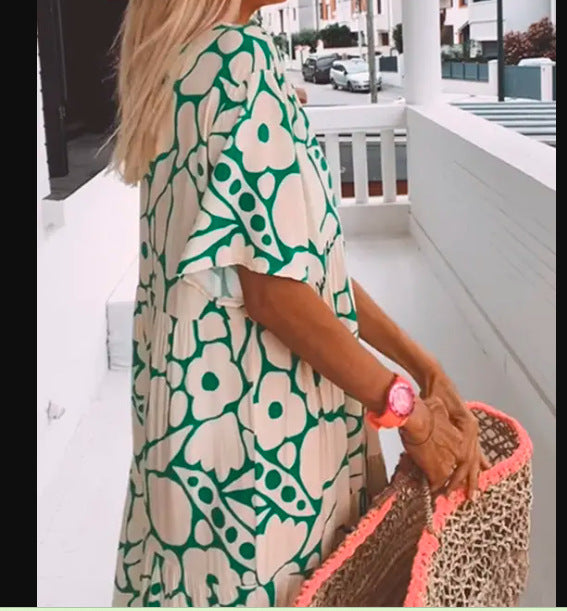 Women's Summer Casual Geometric Print Deep V Maxi Dress
