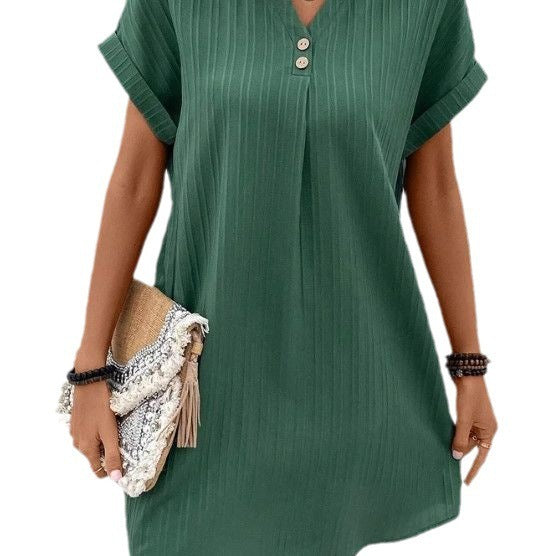 Women's Casual Office Elegant V-Neck Pullover Short Sleeve A-Line Dress