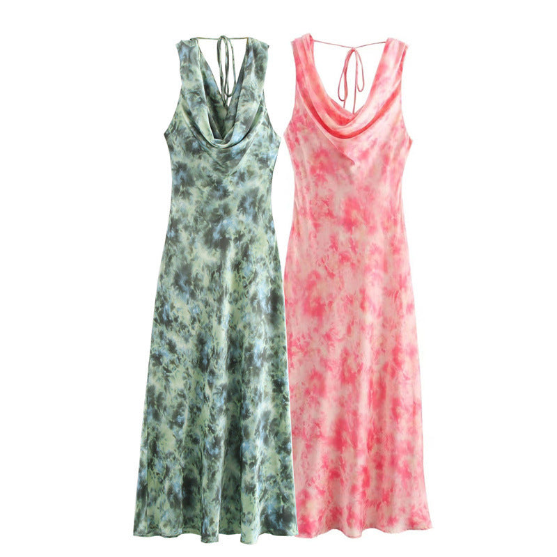 Women's Sexy Summer Printed Halter-Neck Sleeveless Dress