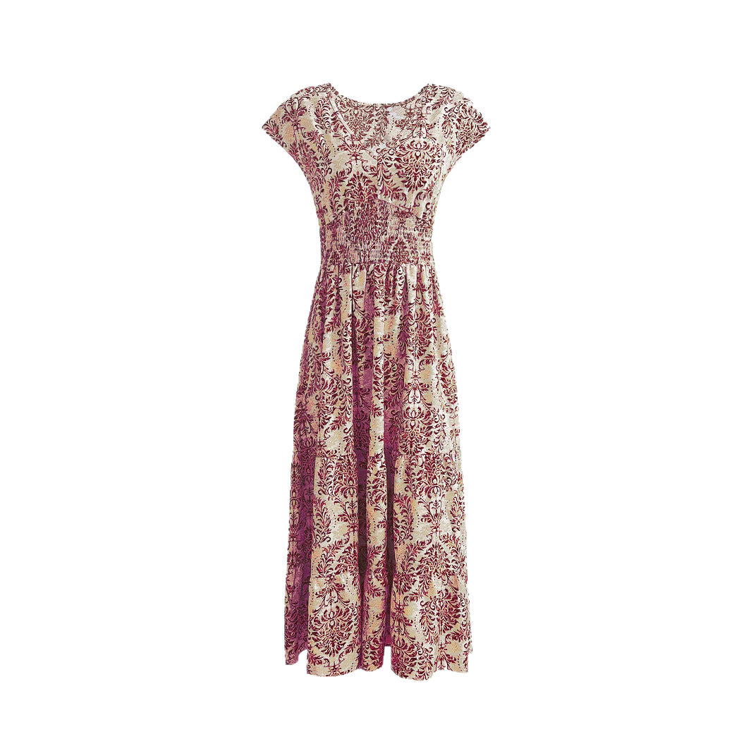 Women's Casual Boho Printed V-Neck Short Sleeve Loose Dress