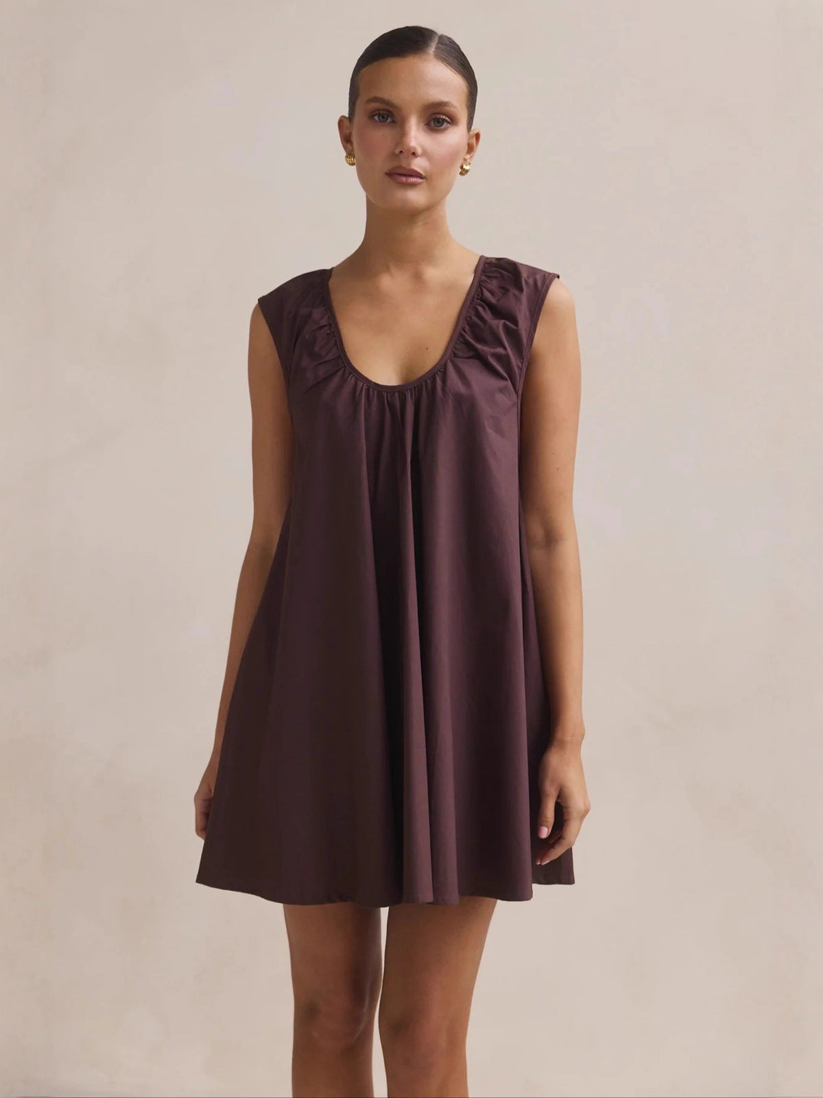 Women's Casual Spring and Summer Polka Dot Print U-Neck Sleeveless Loose Dress