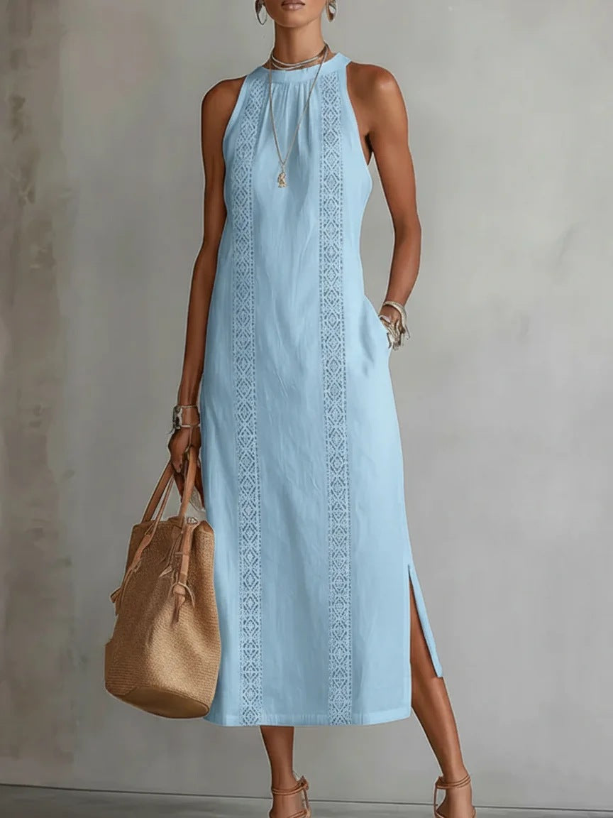Women's Casual Solid Color Loose Sleeveless Midi Dress