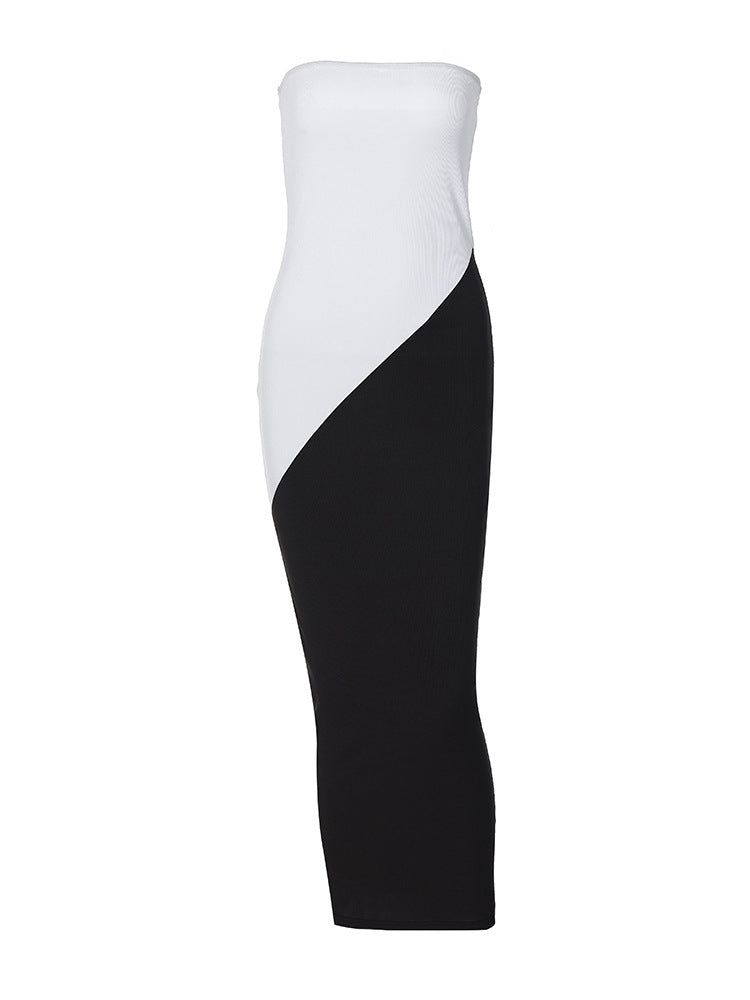 Women's Color Blocking Stitching Tube Slim-Fit Dress