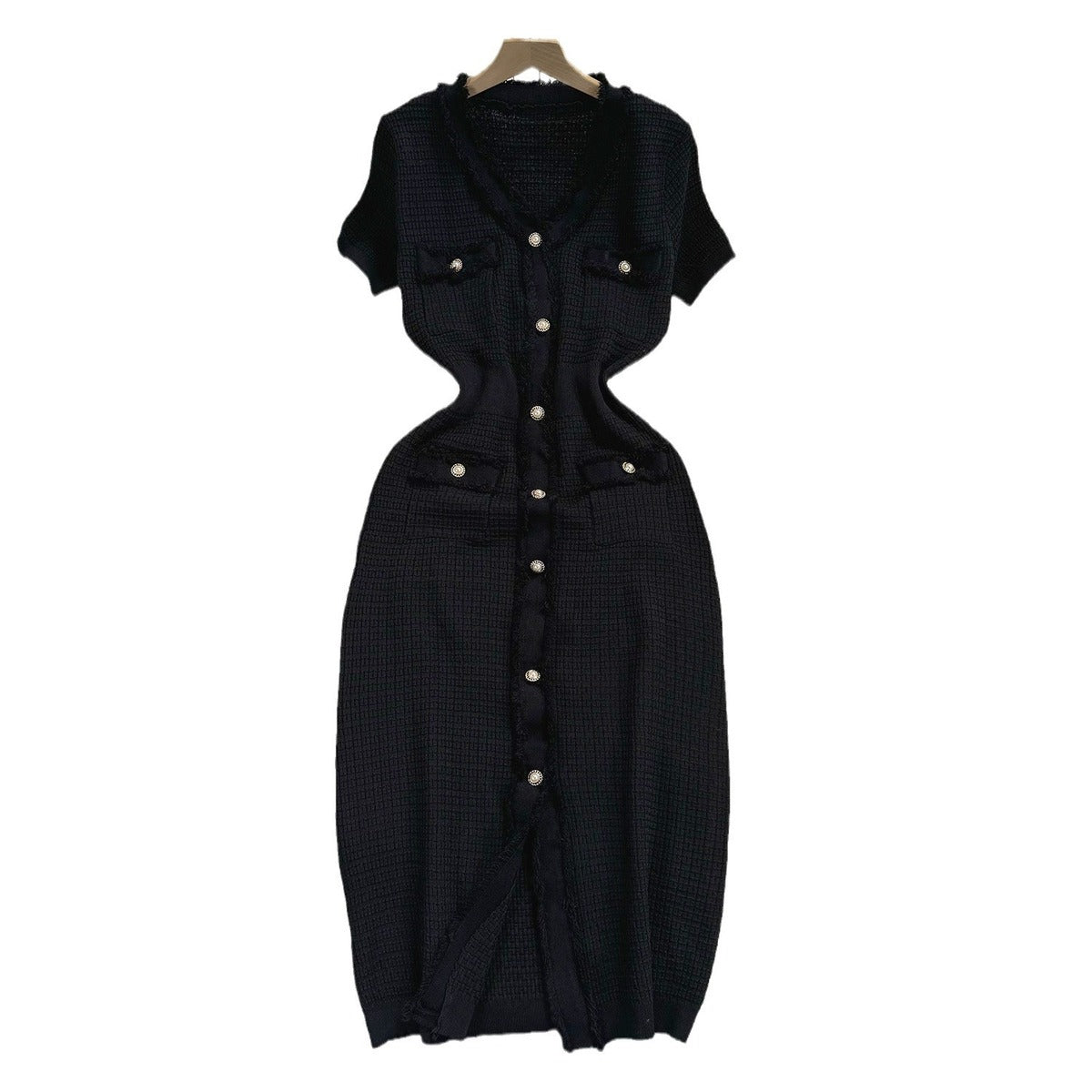 Women's Elegant V-Neck Short Sleeve Slim-Fit Knitted Dress