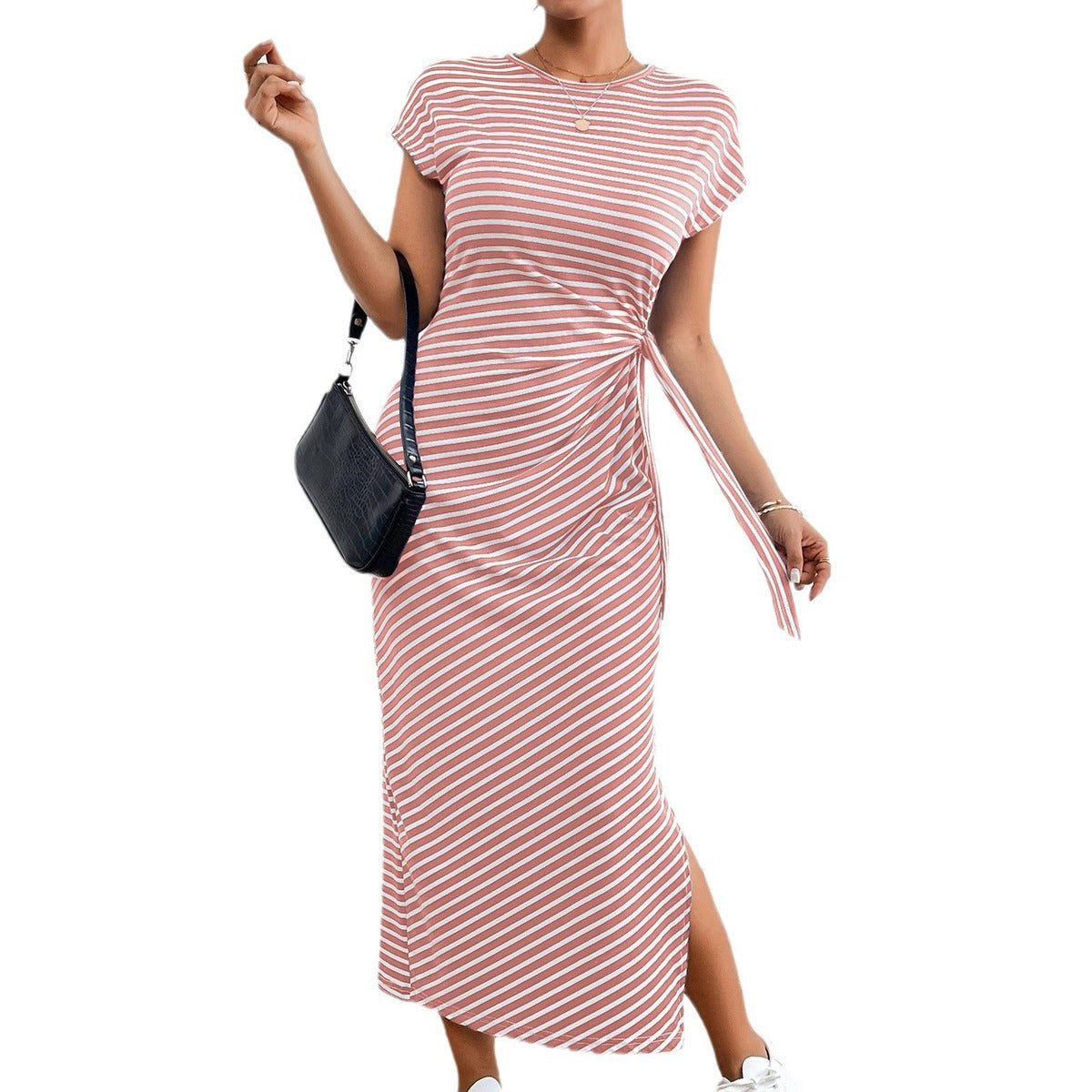 Women's Casual Summer Stripe Round Neck Short Sleeve Dress