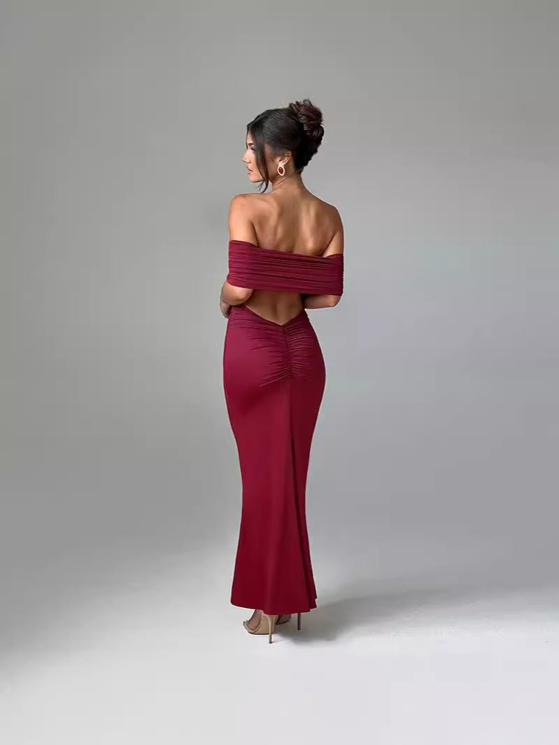 Women's Sexy Off-Shoulder Solid Color Maxi Dress