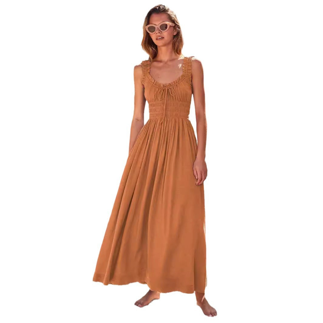 Women's Casual Solid Vacation Maxi Dress, French Style